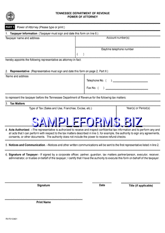 Tennessee Tax Power of Attorney Form pdf free